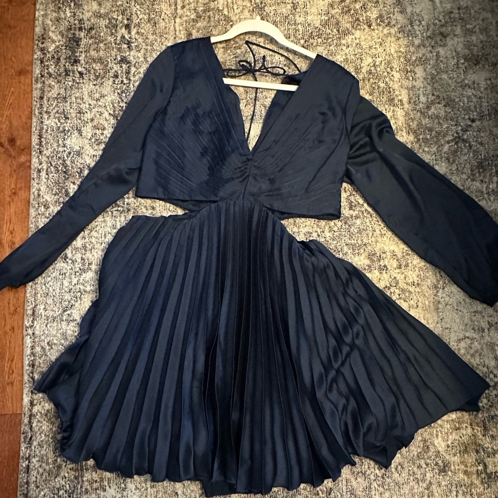 Abercrombie & Fitch Navy Long Sleeve Cutout Satin Dress